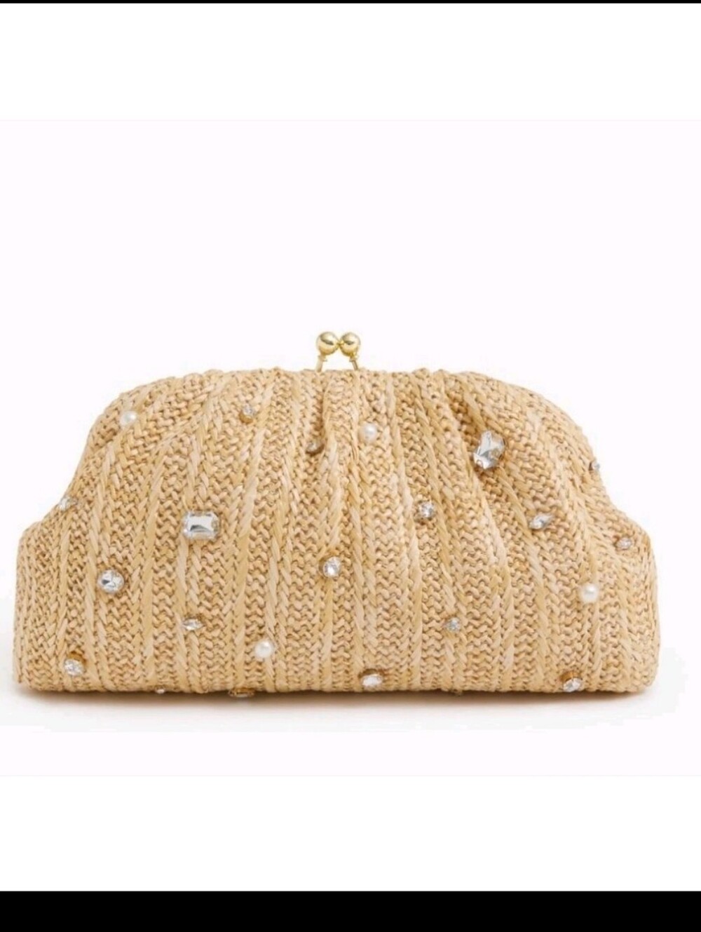 J. Crew Jeweled Woven Clutch Crossbody With Chain Strap Natural Raffia NWT - Picture 2 of 11